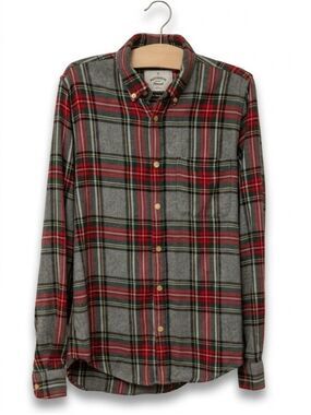 Portuguese Flannel Plaid Button-Down Shirt in Red and Gray